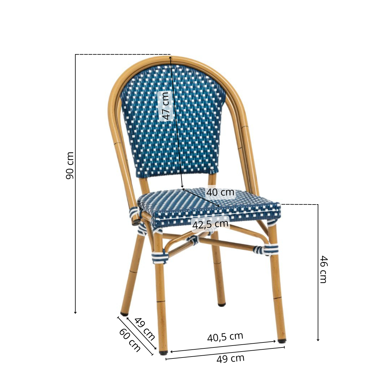 Vesterhavsblå - Caféstol - Flet