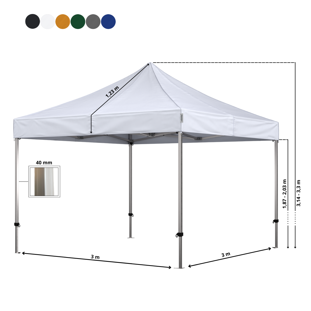 Foldetelt Komplet 3x3m Premium Plus