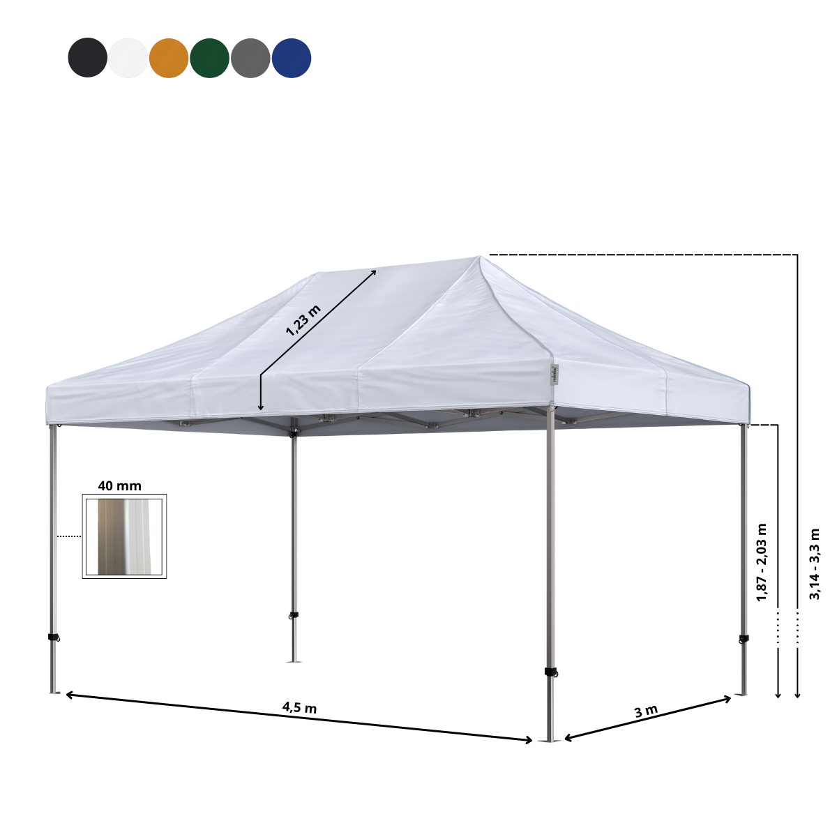 Foldetelt Komplet 3x4,5m Premium Plus
