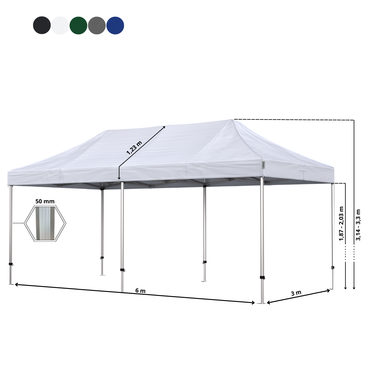Foldetelt Komplet 3x6m HEXA Heavy Duty