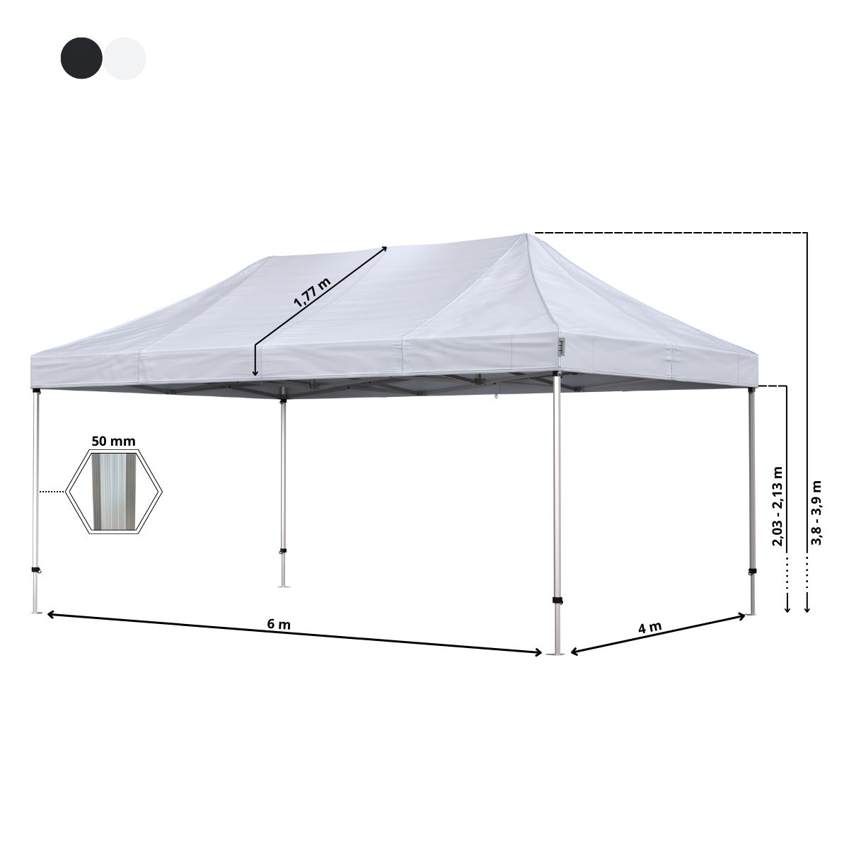 Foldetelt Komplet 4x6m HEXA Heavy Duty