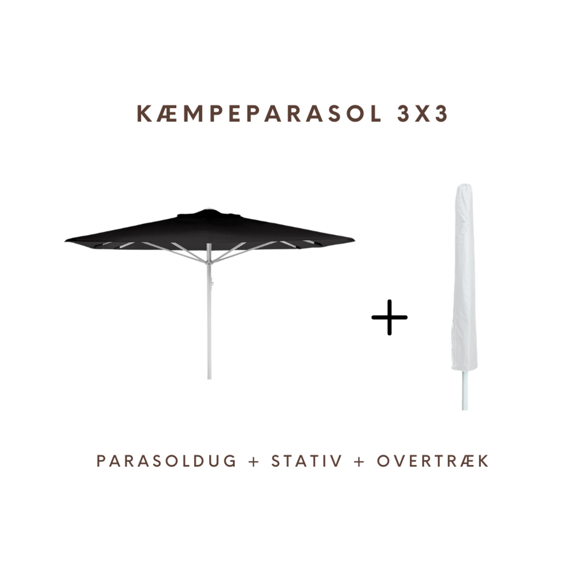 Kæmpeparasol - 3x3m u/frisekant - NY