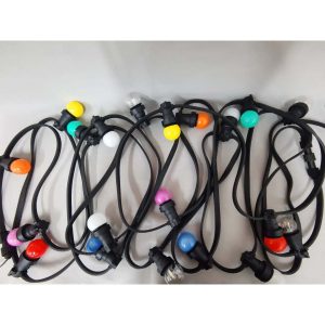 10m lyskæde, Sort, 10xE27 fatninger, 1m