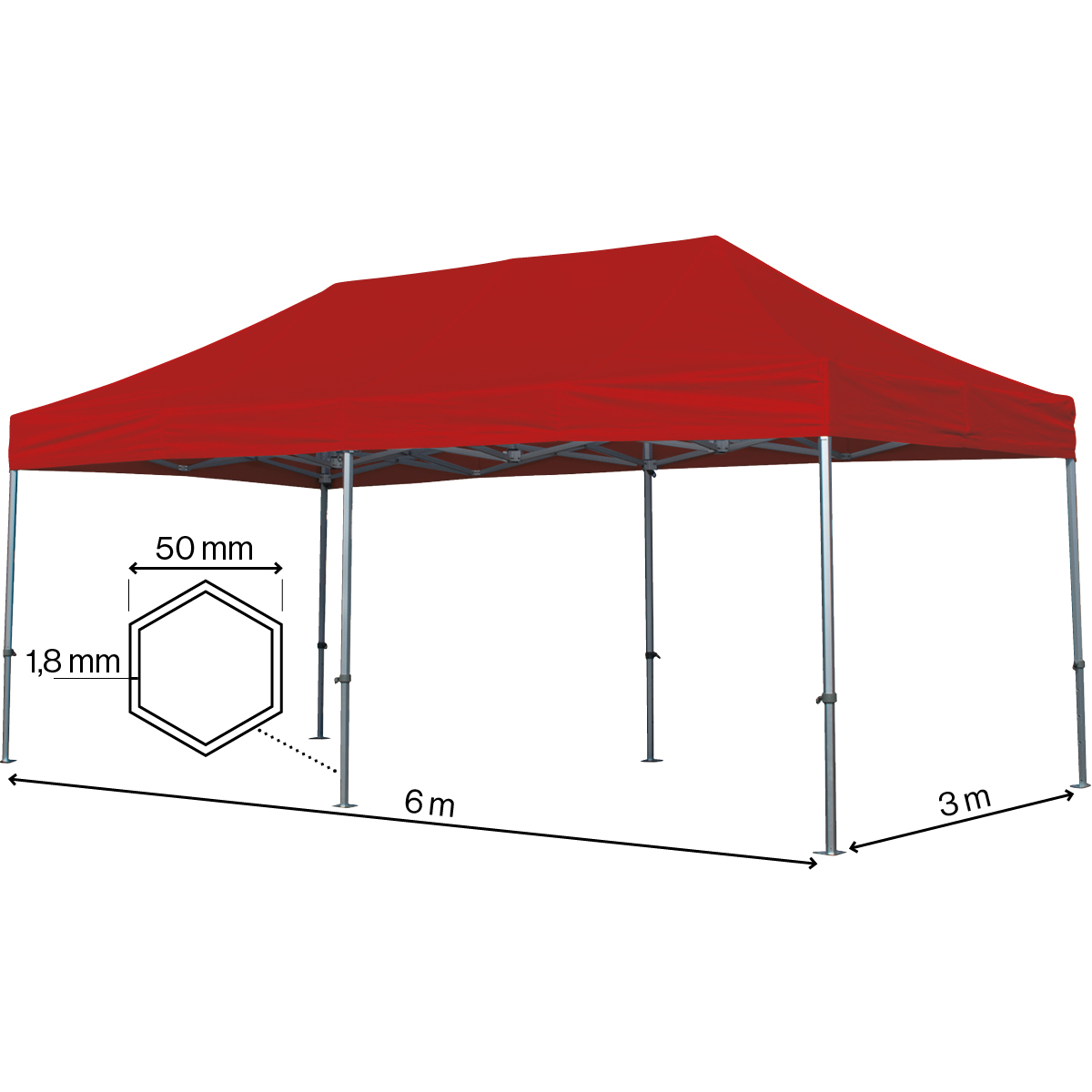 Foldetelt Komplet 3x6m HEXA Heavy Duty